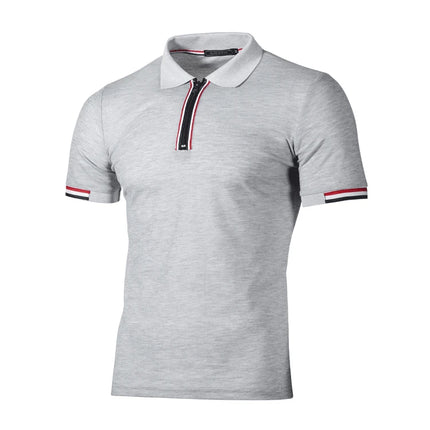 Summer New Men's Patchwork Color Contrast T-shirt, Men's Youth Casual Slim Fit Half Zippered Breathable Short Sleeved POLO Shirt