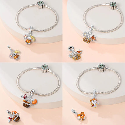 Autumn New 925 Sterling Silver Brown Maple Leaf Pumpkin Bee Charms Bead Fit 3mm 925 Original Bracelets DIY Jewelry Warm Gift