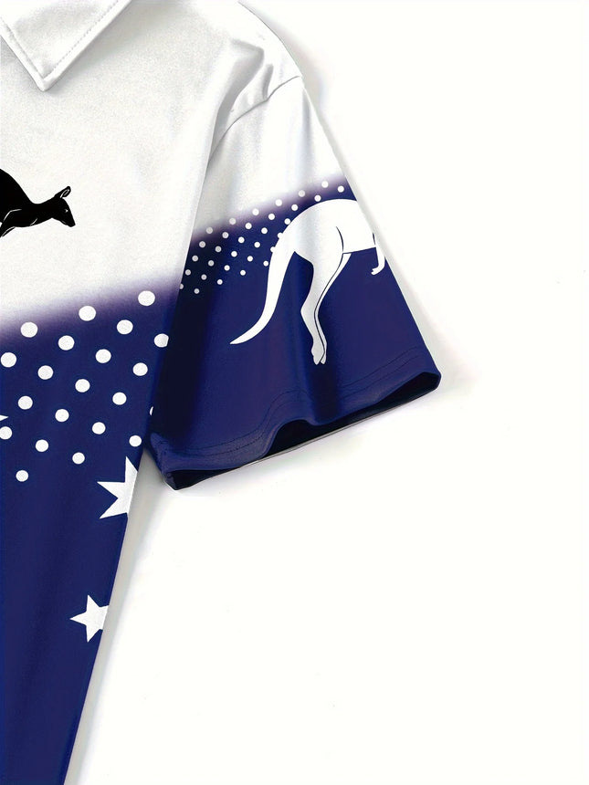 Australian Kangaroo-printed Men's Casual Comfortable Short-sleeved Polo Shirt, Casual Comfortable Men's Polo Shirt