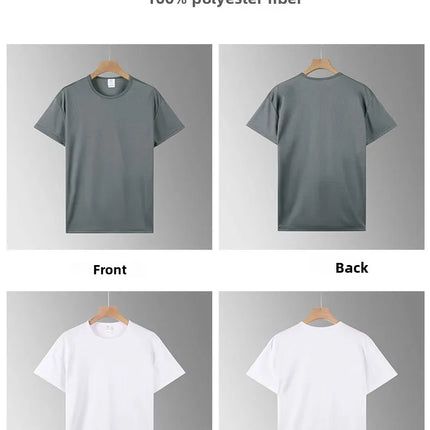 Men's Short Sleeve Sport T-shirt Quick Dry Running Blue Football Training Fitness Casual Wear Polyester Fiber round Neck T-shirt