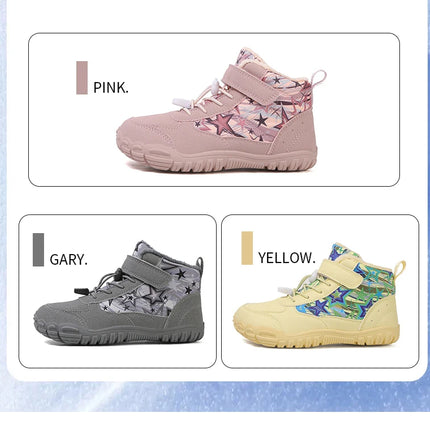 Waterproof Kids Barefoot Snow Boots 2025 New Wide Toe Winter Warm Fur Lined Shoes for Boys Girls Cold Weather Outdoor Sneakers