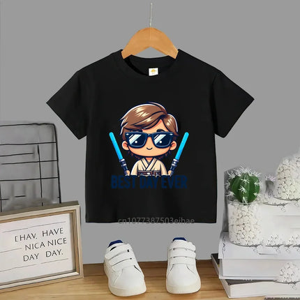 2026 Lowest Discount Pure Cotton Star Wars Short Sleeve for Boys and Girls Aged 3-14 Crewneck Printed Comfortable Luxury Style