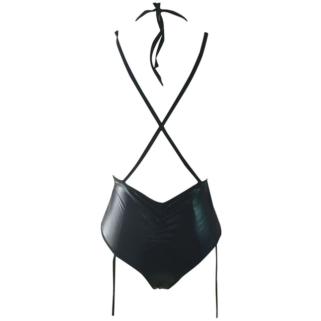 Plus Size 5XL PU Leather Bodysuit Women Sexy Bodysuit Crotchless Underwear Babydoll Catsuit Erotic Porn Bodysuit Sleepwear