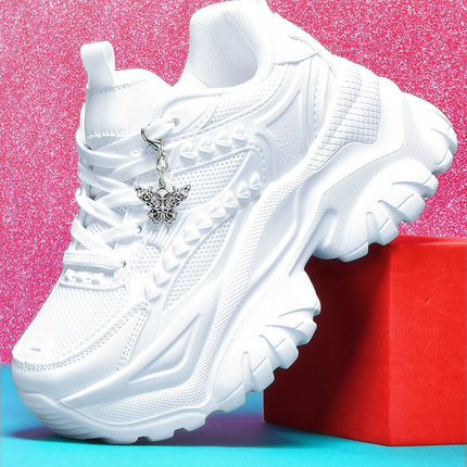 Women's Lightweight 7cm White Thick-Soled Trbottomyy Versatile Fashionable Casual Vulcanized Shoes with Silver Butterfly Decorative Pendant Chain Shoes High Water Platform Trbottomyy Versatile White Women's Comfortable Soft-S