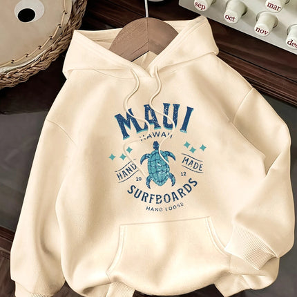 2025 Autumn and Winter "Hawaii Maui" Surfboard Printed Casual Hooded Pullover for Women's Casual Hoodies Clothing