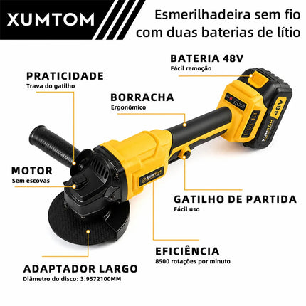 Brushless Electric Angle Grinder/Sander 8,500 rpm WITH 2 48V Lithium Batteries and 10 Saw Blades