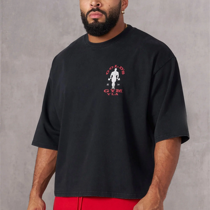 Golds Gym New Cotton Tees Mens Printed T-shirt - Suitable for Daily Workouts Fitness Cotton Slim Short Sleeve Large-sized Tee