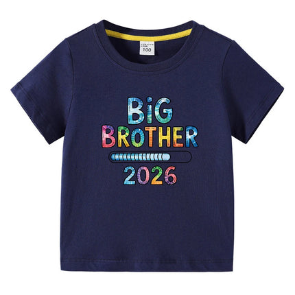 Children's T-shirts 2026 New Design Original Letter Kids Fasion Tops Big Brother Printed Boys Pure Cotton Tees Kids O-Neck Tops