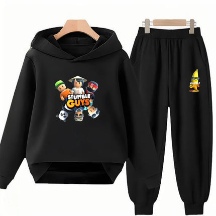 Children Black Stumble Guys Hoodie Sports Print Pullover 3-12Yrs Coat Sweatshirt+Pants Boys Girls Toddler Clothes Leisure Set