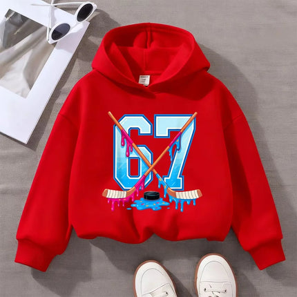 6 7 Six-Seven ice hockey cartoon print men's and women's clothing, children's fashion hoodies, boys and girls can be