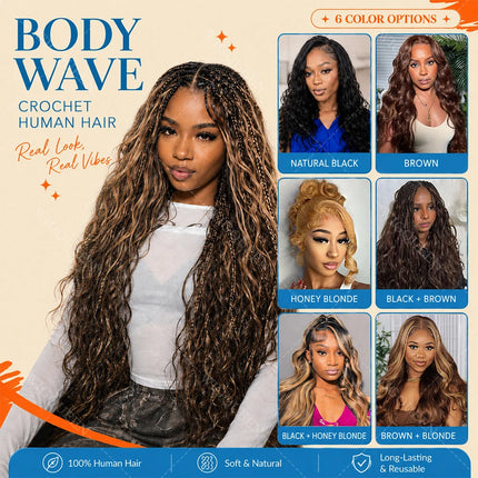 Lightweight Knotless Body Wave Miracle Knots Feather Crochet Bundles 100% Human Hair For Boho Braid #4 Chocolate Brown Bulk Hair