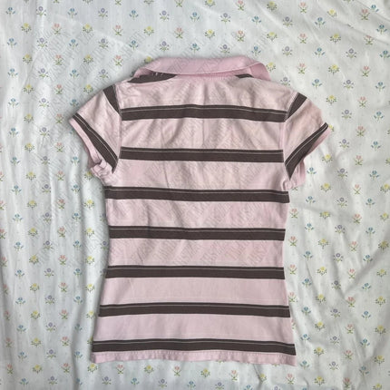 Stripes Maiden Chic Vintage Sweet Clothing Y2K Elegant Women's T-shirts Cute Slim Aesthetic Polo Tops Classic Harajuku Fashion Tee