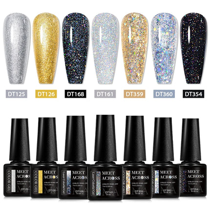 7pcs Glitter Gel Nail Polish Set Gold Silver Red Sparkling Sequins Soak Off UV Gel Varnish Nail Supplies Manicure DIY Art Design