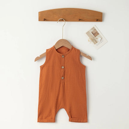 INS New Children's Jumpsuit Cotton and Linen Solid Color Newborn Crawler Unisex Bodysuit Baby Diaper Cover