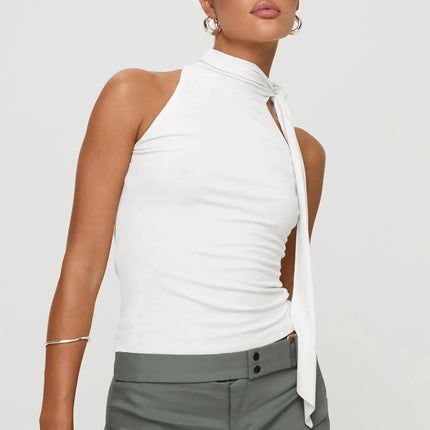 Women Sexy And Elegant Sleeveless High Neck Slim Fit Vest Nightclub Street Style New White Strap Casual Upper Outer Garment
