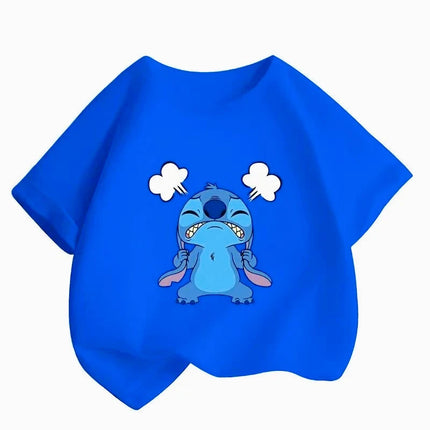 Limited Time Low Price Candy Color Stitch Kids T-Shirts | Summer New | Cute Cartoon Crew Neck Short Sleeve Tops for Boys & Girls