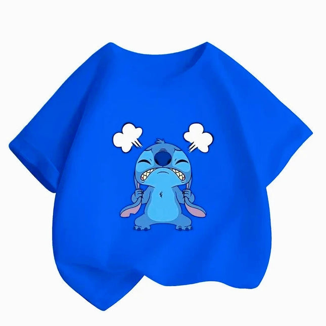 Limited Time Low Price Candy Color Stitch Kids T-Shirts | Summer New | Cute Cartoon Crew Neck Short Sleeve Tops for Boys & Girls