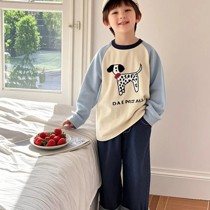 Spring Autumn Boys' Girls' Cotton T-shirts Color-blocking Long-sleeved T-shirts Casual Fashion Children's Clothing Base Shirts