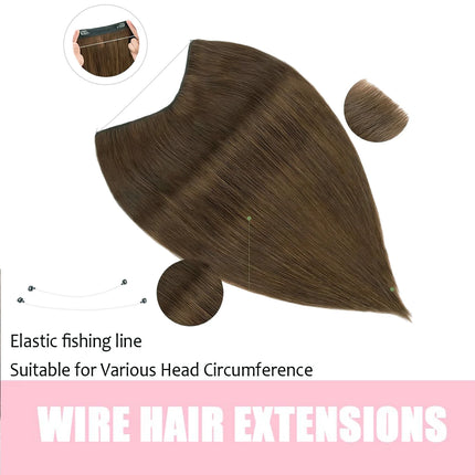 Invisible Halo Hair Extensions Real Human Hair Fish Wire Adjustable Band Secret Clip-in Extension for Women Chocolate Brown