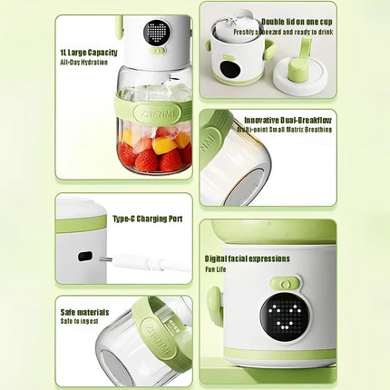 Mi Emoticon Display Electric Juicer 12 Blades 1000ml For Portable Juicer Mixer Usb Charge Fresh Fruit Juice Blender Smoothie