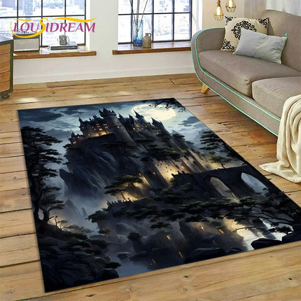 Dream Fairy Tale Castle Mysterious Gothic Cartoon Carpet Rug for Living Room Bedroom Home Sofa, Kid Area Rug Non-slip Floor Mat