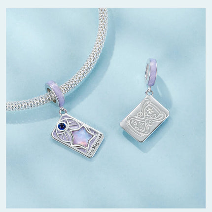 WOSTU 925 Sterling Silver Colorful Tarot Cards Charm Pendent Magic Star Moon Sun Lover Bead Fit DIY Bracelet Necklace Women Gift