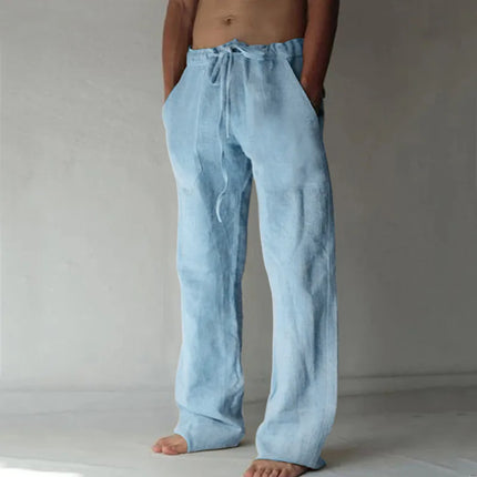 2026 summer men's cotton and linen oversized wide leg pants, men's artistic style elastic waist solid color casual loose pants ﻿