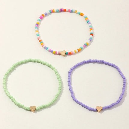 1 Set Bohemia Summer Colorful Rice Beads Heart Beads Ankle For Women Boho Ocean Barefoot Beach Leg Bracelet Anklet Set Female