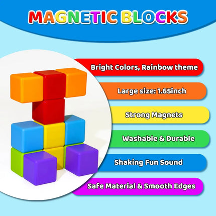 12PCS Magnetic Blocks, Gifts for 3 4 5 6 Year Old, Magnet Building Blocks for Toddlers Girls & Boys, Sensory - Montessori