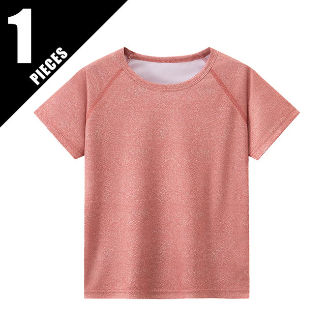 2026 Spring/Summer New Candy Color Casual Sports Short Sleeved T-shirt For Boys And Girl Comfortable Plus Size Round Neck Top
