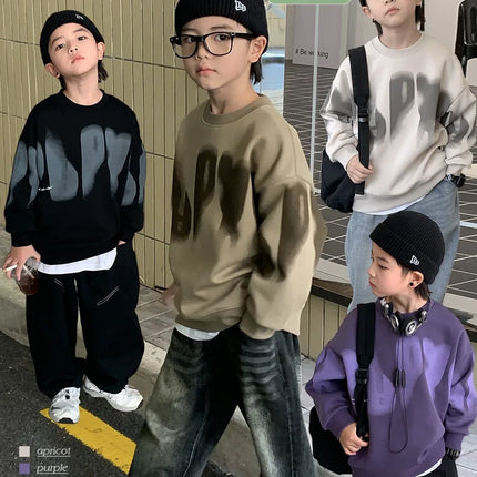 5-14 Years Boys Korean Street Style Sweatshirt Fashion Letter Spring Autumn Kids Teenagers Jacket Children Sports Casual Clothes