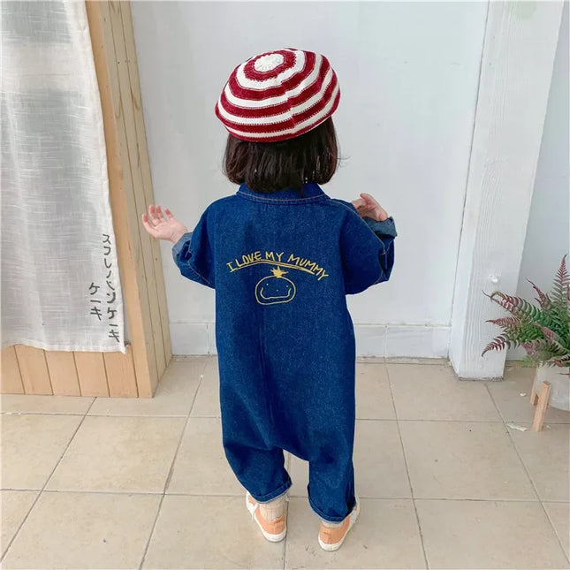 Children Clothing Jumpsuit 2024 Autumn New Boys Girls Casual Letter Tooling Denim Baby Kids Clothes Japanese & Korean Style 1-7 Y