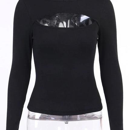 Autumn Women tshirt Hollow Out Solid Black White Long Sleeve Knitted Tee Tops Casual Slim O Neck 2024 Fashion t shirt