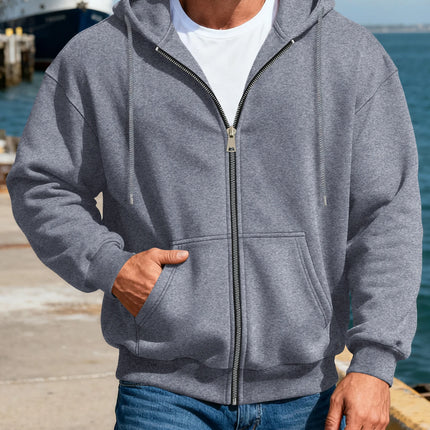 Men's Comfortable Fleece Hooded Sweatshirt Zipper Jacket Sports  Shirt Long Sleeved Sweatshirt Autumn and Winter Hooded Coat