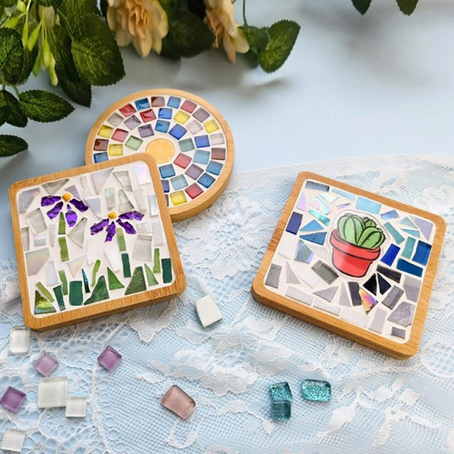 Handmade DIY Mosaic Cup Mat Bottom Bamboo Pad Early Education Free Creation Handicraft Toys