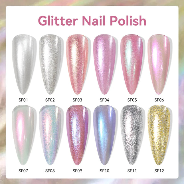 LILYCUTE 7ml Glitter Nail Polish Colorful Bright Shining Pearl Auroras Effect Shell Manicue Nail Art Varnish No Need Lamp Cured