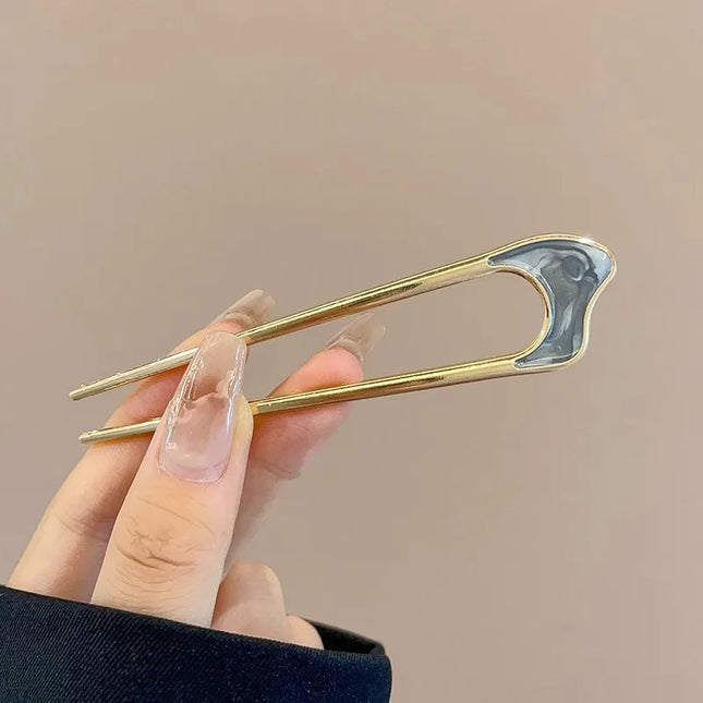 Hair Stick Alloy Bun Maker for Thick Hair Women 4-Prong U-Shape Quick Updo Tool Non-Slip Vintage Hairpin Boho Bridal Accessories