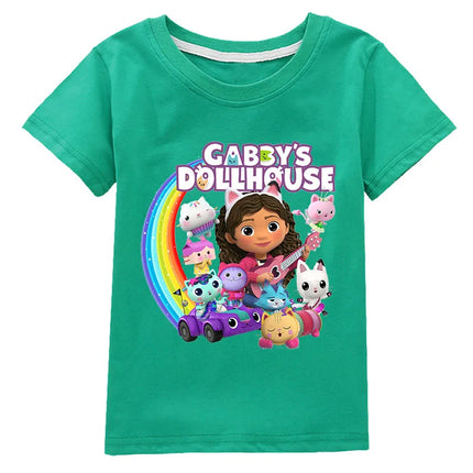 Gabby's Dollhouse Funny Anime Theme Summer Boys and Girls Cotton Fashion Cartoon Short Sleeve Casual T-shirt O-neck Short Sleeve