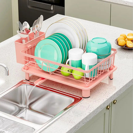 Pink Drain Rack Large Dish Drying Rack For Kitchen Counter With Drainboard, Rustproof Dish Drainer Space-saving Dish Rack A8e1