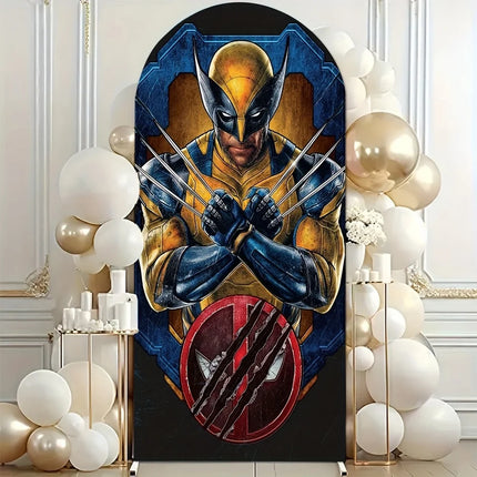Superhero Wolverine Deadpool theme arch background children's boy birthday partydecoration layoutbackground props stretch fabric