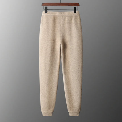 New Men Knitted Pleated Ankle Pants 100% Pure Wool Plane Thicken Pants Pocket Decoration High quality Warmth Ventilate Long Pant