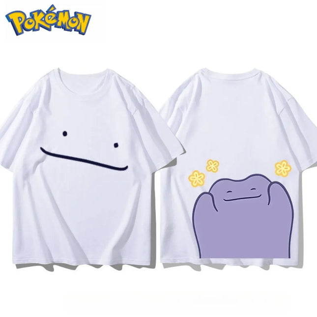 Men's New Pokémon Ditto Front and Back Printed T-shirt Summer New Y2K Loose Casual Versatile Short-sleeved Top for Men and Women