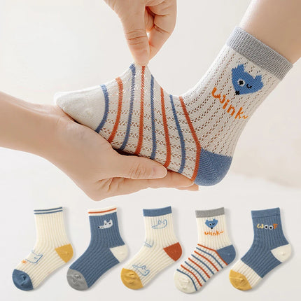 5 Pairs 1 To 12 Years Children's Socks 2025 Spring Summer Baby Boys Girls Cotton Mesh Breathable Thin Soft Cute Socks Kids Socks