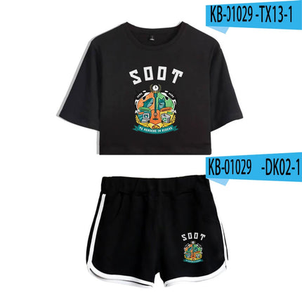 Youthful Internet Celebrity Wilbur Soot Dew navel Sport Short Sleeve tracksuit Girls Two Pieces sets T-shirts shorts Pants