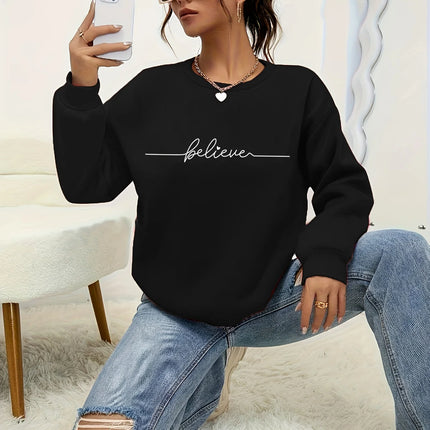 Women's Casual Heart Print Pullover Sweatshirt Geometric Design Long Sleeve Round Neck Machine Washable Regular Fit for Autum