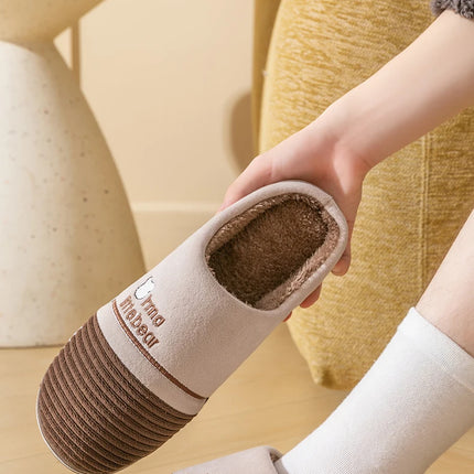 New autumn and winter fur slippers for women, thick soled and plush warm indoor home, non slip cotton slippers