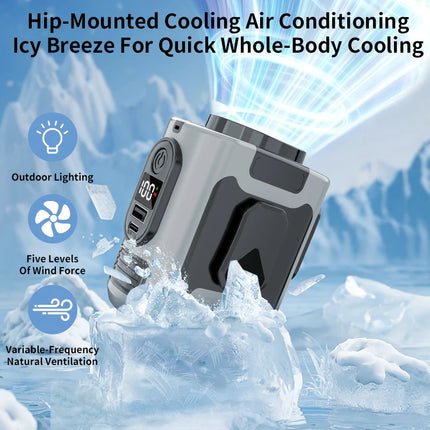 15000mAh Portable Waist Fan Hanging Neck Fan 5 Speed Strong Wind with LED Lighting for Sports Courier Outdoor Working