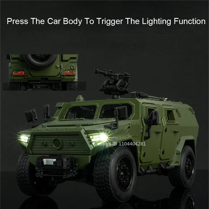 1:18 Dongfeng M-Terrain Alloy Car Toys Miniature Model Diecast Military Vehicle Sound Light Pull Back Doors Opened Kid Xmas Gift