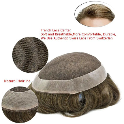 New Front Lace Wigs Men Hair Toupee Fine Mono NPU Human Hair Wig Indian Hair System Men's Capillary Prothesis Natural Hairline