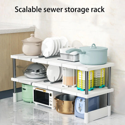 Telescopic Stackable Storage Rack Multifunctional Layered Shelf Sink Holder Wardrobe Closet Organizer